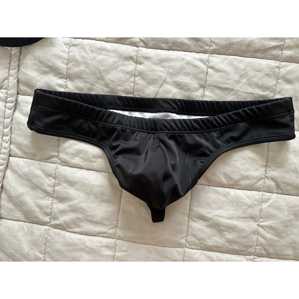 TULIO Men's Black Thong Swimsuit Size L - Low Ride Wide Waistband